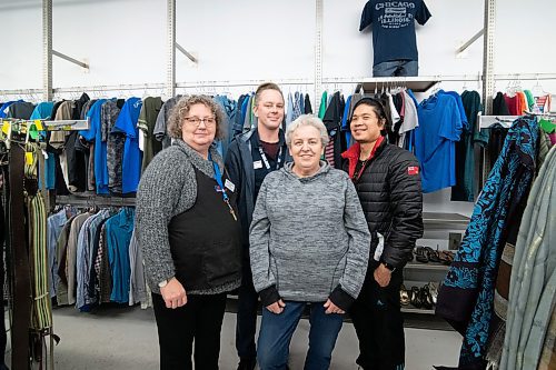 Mike Sudoma / Winnipeg Free Press
Goodwill Pembina Highway Staff (left to right) Debbie, Shane, Pearl Gordon, and Arly are happy to be back working at the Pembina Highway Goodwill store as the store open its doors for the first time since last March.
January 30, 2020