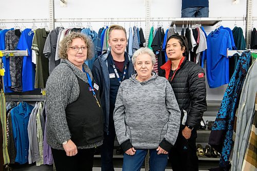 Mike Sudoma / Winnipeg Free Press
Goodwill Pembina Highway Staff (left to right) Debbie, Shane, Pearl Gordon, and Arly are happy to be back working at the Pembina Highway Goodwill store as the store open its doors for the first time since last March.
January 30, 2020