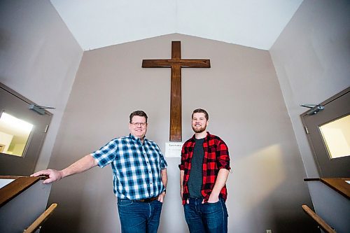 MIKAELA MACKENZIE / WINNIPEG FREE PRESS

Scott Poirier (right) and his dad, Jim Poirier, pose for a portrait at Christian Life Church in Winnipeg on Friday, Jan. 31, 2020. They're starting a new congregation for millennials called Z church, which will be led by Scott. For Brenda Suderman story.
Winnipeg Free Press 2019.