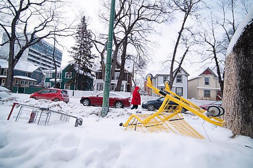 Mike Sudoma / Winnipeg Free Press
The founder and photographer of the growing Instagram account @shoppingcartsofwinnipeg, walks by twos hopping carts buried in the snow on Spence St Saturday afternoon
January 29, 2020