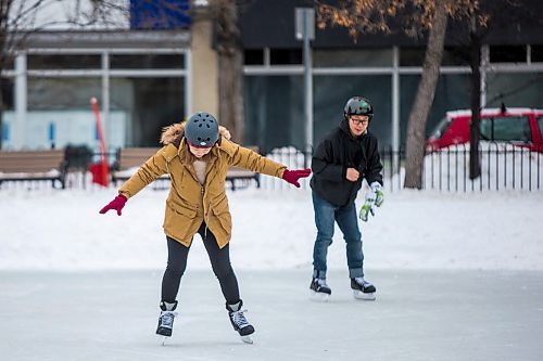 MIKAELA MACKENZIE / WINNIPEG FREE PRESS

Nicole Lee catches her balance as Tom Choi looks on at a newcomer skating class, hosted by the West End BIZ, in Central Park in Winnipeg on Friday, Jan. 31, 2020. The two, originally from South Korea, have been in Canada for one year. Standup.
Winnipeg Free Press 2019.