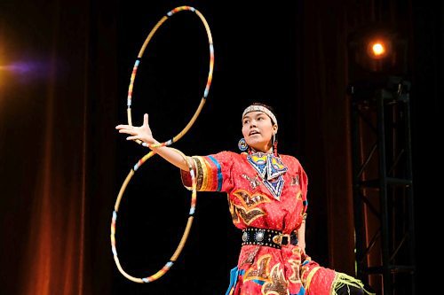 Daniel Crump / Winnipeg Free Press. Shanley Spence performs a traditional indigenous hoop dance during the University of Winnipeg Professional, Applied, and Continuing Education (P.A.C.E.) Cultural Evening at the Winnipeg Art Gallery. January 31, 2020.