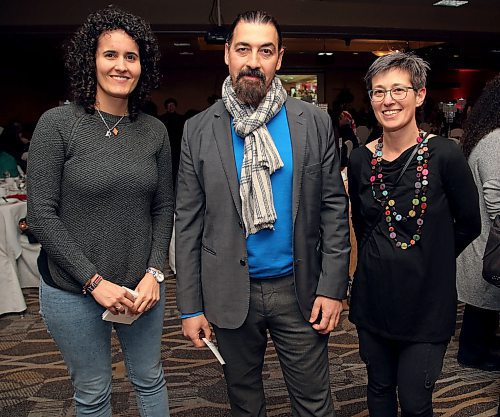 JASON HALSTEAD / WINNIPEG FREE PRESS

L-R: Rebeca Heringer, Hani Ataan Al-Ubeady and Diane Pellerin at the annual Stronger Together Dinner organized by the Ethnocultural Council of Manitoba  Stronger Together at Canad Inns Polo Park on Dec. 11, 2019. (See Social Page)