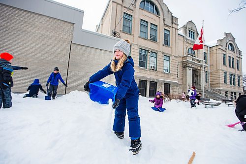 MIKAELA MACKENZIE / WINNIPEG FREE PRESS

Grade 2/3 student Lent Bruetsch builds a snow pyramid at LaVerendrye School as part of the Jack Frost Challenge in Winnipeg on Monday, Feb. 3, 2020. The kids are practicing math estimating and measuring skills, and will make snow sculptures once the snow has solidified for a couple of days. Standup.
Winnipeg Free Press 2019.
