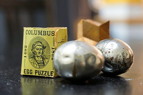 Daniel Crump / Winnipeg Free Press. Among the some 800 puzzles in John Haches collection are three antique Columbus egg puzzles from the 1892 Worlds Fair. February 3, 2020.