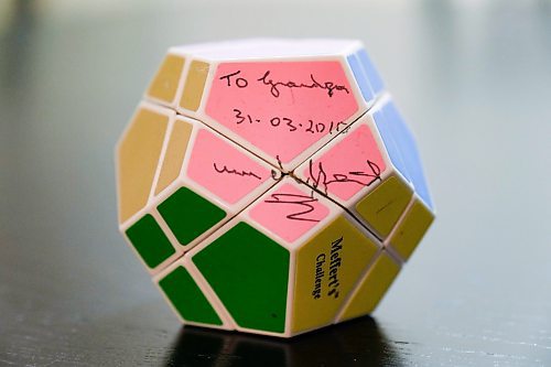 'Daniel Crump / Winnipeg Free Press. One of the highlights on John Haches puzzle collection is a Rubiks cube signed by the founder of the Mefferts Toy Company Uwe Meffert. February 3, 2020.