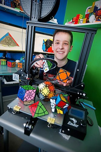 JOHN WOODS / WINNIPEG FREE PRESS
Braden Ganetsky is a puzzle creator and has a 3D printer in his bedroom, and has sold his creations online, is photographed in his Winnipeg bedroom Monday, February 3, 2020. 

Reporter: ?