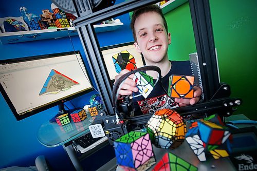 JOHN WOODS / WINNIPEG FREE PRESS
Braden Ganetsky is a puzzle creator and has a 3D printer in his bedroom, and has sold his creations online, is photographed in his Winnipeg bedroom Monday, February 3, 2020. 

Reporter: ?