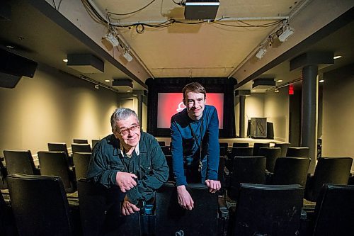 MIKAELA MACKENZIE / WINNIPEG FREE PRESS

Winnipeg Film Group executive director Greg Klymkiw (left) and technical manager Dylan Baillie pose for a photo in the Cinematheque theatre in Winnipeg on Tuesday, Feb. 4, 2020. For Declan Schroeder story.
Winnipeg Free Press 2019.
