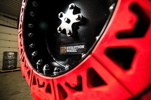 Mike Sudoma / Winnipeg Free Press
A fully assembled Evolution Wheels patented non marking wheel in a red colour as per a clients request Wednesday in the Evolution Wheels shop
February 5, 2020