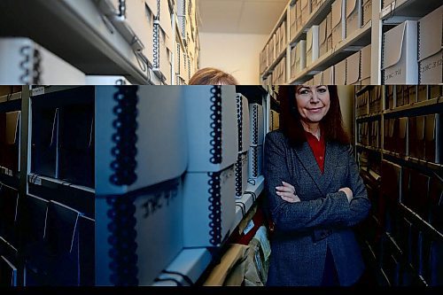 RUTH BONNEVILLE  /  WINNIPEG FREE PRESS 

FAITH - Religious archives story for 49.8

Environmental Portrait of Jewish Heritage Centre, executive director, Belle Jarniewski, in roomful of floor to ceiling, movable shelves full of archival material.  The archive material she is standing in has been properly archived but many rows of files still need attention.   

STORY INFO: At the Jewish Heritage Centre, executive director Belle Jarniewski also struggles to find space for the many items in the collectionmore than 70,000 photos, 1,300 sound and moving image recordings, 1,000 textual records, 200 bound volumes of newspapers, and over 4,000 artefacts."
They have hired a part-time archivist to handle all the new incoming documents and archive existing files that are needing it but even though he has been working for 4 years still has a room full of new documents that he hasn't been able to tackle yet.  

See story by John Longhurst

Feb 5th, 2020
