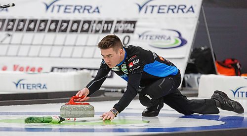 MIKE DEAL / WINNIPEG FREE PRESS
Skip Ryan Wiebe during his teams match against Team Gunnlaugson at Eric Coy Arena Friday morning on day three of the 2020 Viterra Curling Championship.
200207 - Friday, February 07, 2020.