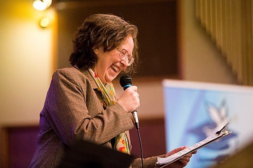 MIKAELA MACKENZIE / WINNIPEG FREE PRESS

Principal Francine Wiebe speaks at the first-ever Freedom International School (a Christian private school for at-risk refugee students) graduation in Winnipeg on Friday, Feb. 7, 2020.  For Maggie Macintosh story.
Winnipeg Free Press 2019.