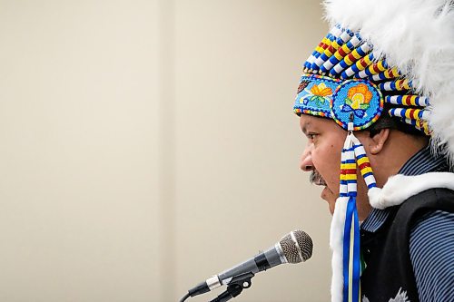 Daniel Crump / Winnipeg Free Press. Chief Cornell MacLean of the Lake Manitoba First Nation speaks at a public event hosted by the Interlake Reserves Tribal Council regarding The Lake Manitoba-Lake St. Martin Channels Outlet Project. February 8, 2020.