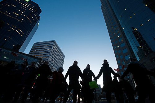 JOHN WOODS / WINNIPEG FREE PRESS
People from different indigenous, environmental, and social justice organizations gather at Portage and Main and other locations in downtown Winnipeg to shut down traffic in solidarity with Wetsuweten in BC Monday, February 10, 2020. 

Reporter: Kevin