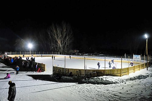 Daniel Crump / Winnipeg Free Press. Manitoba Moose players visit the winning homemade rink from this season's Backyard Rink Contest. The Glawson family spent the Saturdays building the rink the large backyard rink. February 10, 2020.