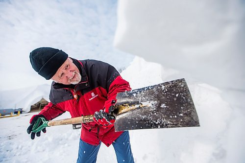 MIKAELA MACKENZIE / WINNIPEG FREE PRESS

Snow sculptor Gary Tessier works on the designs around the snow slides in preparation for Festival du Voyageur in Winnipeg on Tuesday, Feb. 11, 2020. Standup.
Winnipeg Free Press 2019.