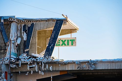 Mike Sudoma / Winnipeg Free Press
An exit sign hangs among the remains of the Civic Parkade which has been in the process of being demolished since late January
February 13, 2020