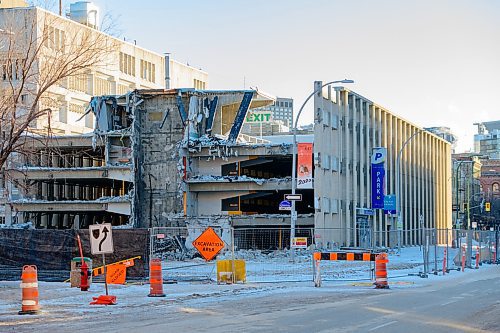 Mike Sudoma / Winnipeg Free Press
The remains of the Public Safety Buildings Parkade as demolition of the building continues Thursday afternoon.
February 13, 2020