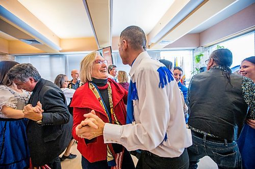 MIKAELA MACKENZIE / WINNIPEG FREE PRESS

Kevin Chief, Norman Chief Memorial Dancer, and Carolyn Bennett, Indigenous affairs minister, waltz during Louis Riel Day celebrations at the University of Manitoba in Winnipeg on Friday, Feb. 14, 2020. Standup.
Winnipeg Free Press 2019.