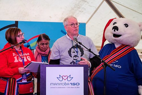 Daniel Crump / Winnipeg Free Press. Stuart Murray, co-chair of the Manitoba 150 Host Committee, speaks during a presentation of the lineup of Celebrate 150 applicants selected for funding through Manitoba 150 at Festival du Voyageur Park. February 14, 2020.