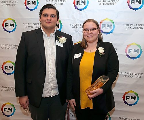 JASON HALSTEAD / WINNIPEG FREE PRESS

From left, Future Leaders of Manitoba award nominee Justin Langan and award-winner Whitney Hodgins at the Future Leaders of Manitoba's 12th annual awards ceremony on Jan. 30, 2020, at the Fort Garry Hotel. (See Social Page)