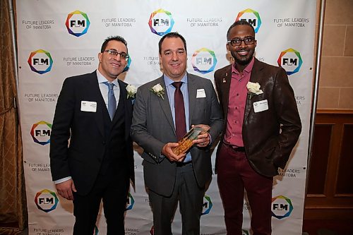 JASON HALSTEAD / WINNIPEG FREE PRESS

Future Leaders of Manitoba award nominees Joseph Chaeban (left) and Ben Maréga (right) with award-winner Rob Tétrault (middle) at the Future Leaders of Manitoba's 12th annual awards ceremony on Jan. 30, 2020, at the Fort Garry Hotel. (See Social Page)