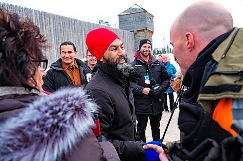 Daniel Crump / Winnipeg Free Press.  NDP Leader Jagmeet Singh (middle) meets visitors as he attends the Festival du Voyageur with Manitoba NDP Leader Wab Kinew to celebrate Louis Riel Day. February 17, 2020.