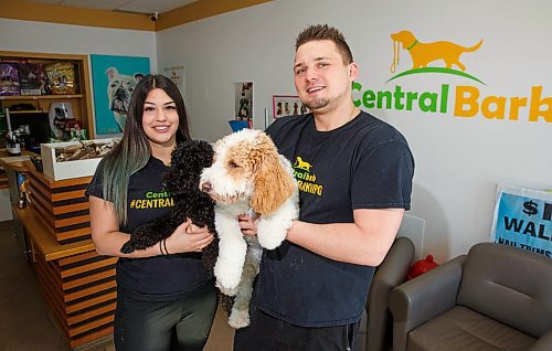 MIKE DEAL / WINNIPEG FREE PRESS
Central Bark at 1335 Portage Avenue is moving into the recently-closed Pet Traders next door which will give them about twice as much space.
Kathleen Nielson and Terry Galatas co-owners of Central Bark with a couple of the dogs they are looking after.
200218 - Tuesday, February 18, 2020.