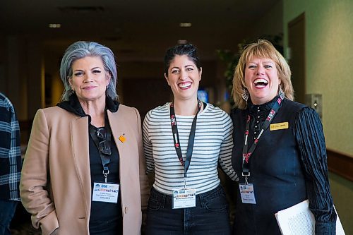 MIKAELA MACKENZIE / WINNIPEG FREE PRESS

Colleen Munro, head of Munro Construction (left), Muriel Torchia Shyjak, owner of MG Electrical/Mechanical Services, and Carol Paul, organizer of the event and head of the construction sector council, pose for a portrait at the Women in Trades conference at Victoria Inn Hotel & Convention Centre in Winnipeg on Tuesday, Feb. 18, 2020. For Martin Cash story.
Winnipeg Free Press 2019.