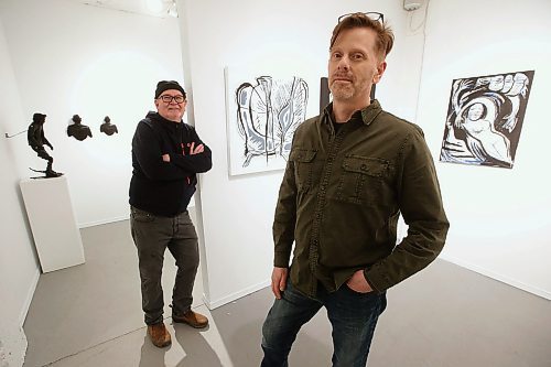 JOHN WOODS / WINNIPEG FREE PRESS
Artists Alex Poruchnyk, left, and Murray Toews are photographed prior to their exhibit Strange Tourist at Cre8ery Gallery in Winnipeg Wednesday, February 19, 2020. 

Reporter: Koncan