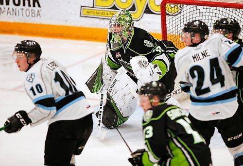 JOHN WOODS / WINNIPEG FREE PRESS
Edmonton Oil Kings goaltender Sebastien Cossa (33) plays against Winnipeg Ice during second period WHL action in Winnipeg on Wednesday, February 19, 2020.