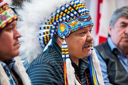 MIKAELA MACKENZIE / WINNIPEG FREE PRESS

Lake Manitoba First Nation Chief Cornell McLean speaks to media about the Wet'suwet'en blockades at the Southern Chiefs Organization office in Winnipeg on Friday, Feb. 21, 2020. For Sol story.
Winnipeg Free Press 2019.