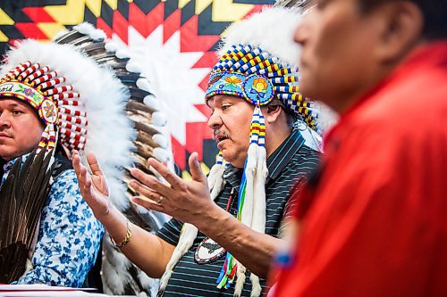 MIKAELA MACKENZIE / WINNIPEG FREE PRESS

Lake Manitoba First Nation Chief Cornell McLean speaks to media about the Wet'suwet'en blockades at the Southern Chiefs Organization office in Winnipeg on Friday, Feb. 21, 2020. For Sol story.
Winnipeg Free Press 2019.