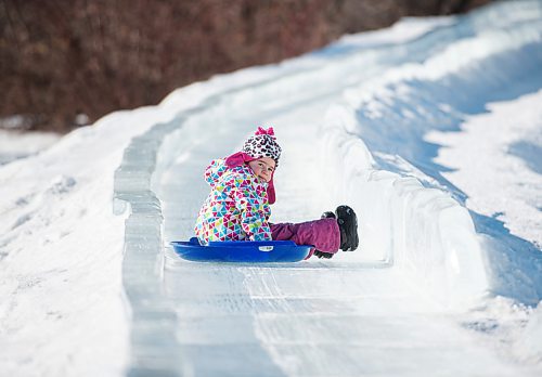 Mike Sudoma / Winnipeg Free Press
Penny Baldwin slips down a big ice slide at the Forks Friday afternoon
February 16, 2020