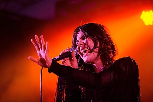 Mike Sudoma / Winnipeg Free Press
Amadians lead singer, Courtney Devon, performs inside the Bell MTS Rivière-Rouge Tent Friday evening
February 16, 2020