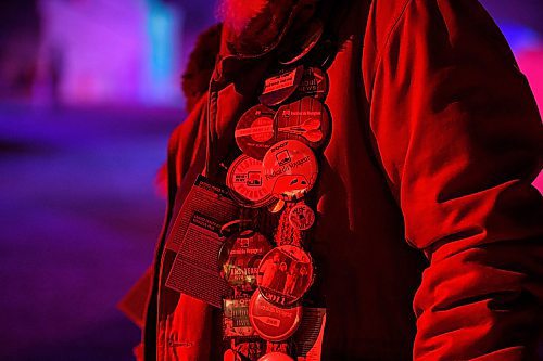 Mike Sudoma / Winnipeg Free Press
30 Years worth of Festival Du Voyageur buttons and experiences hang on Rick Torgersons coat as he takes in yet another festival Friday evening.
February 16, 2020