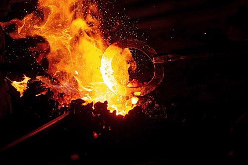 Mike Sudoma / Winnipeg Free Press
Blacksmith, Dylan Preece, works on a project Friday evening inside the Forge at Festival Du Voyaguer Friday evening
February 16, 2020