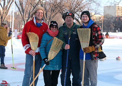 JASON HALSTEAD / WINNIPEG FREE PRESS

From left, Shawn Lukaschuk, Ramona Lukaschuk, Larry Lukaschuk and Harry Lukaschuk of Team Lukaschuk  at the 19th annual Ironman Outdoor Curling Bonspiel on Feb. 8, 2020 in Memorial Park. (See Social Page)