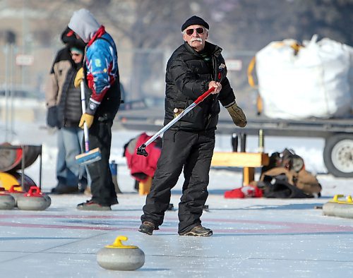 JASON HALSTEAD / WINNIPEG FREE PRESS

Gary Buffie of the team I Collect Rocks makes a shot against the team Old, Cold and on the Rocks in the bronze medal final at the 19th annual Ironman Outdoor Curling Bonspiel on Feb. 9, 2020 in Memorial Park. (See Social Page)
