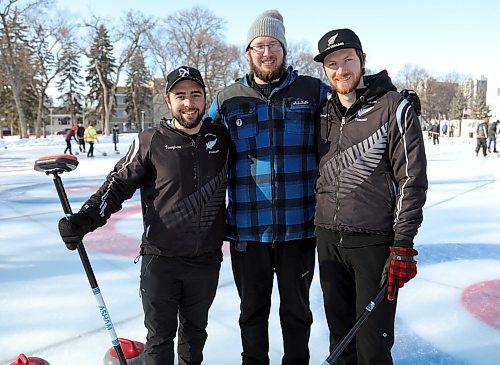 JASON HALSTEAD / WINNIPEG FREE PRESS

From left, members of New Zealand's Sargon curling team, Brett Sargon, Garion Long and Benjamin Frew at the 19th annual Ironman Outdoor Curling Bonspiel on Feb. 9, 2020 in Memorial Park. The team has been training in Manitoba since autumn. (See Social Page)