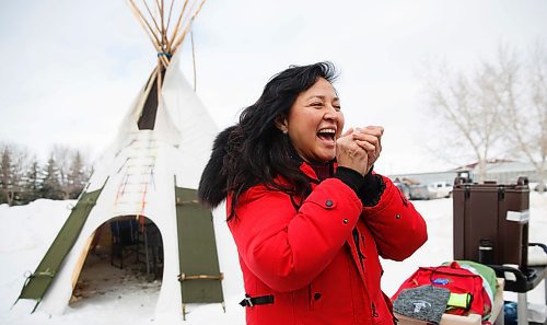 MIKE DEAL / WINNIPEG FREE PRESS
Red River Colleges Indigenous Winter Games kicked off Monday morning at the Notre Dame Campus where last years moose calling champ Carla Kematch couldnt stop laughing and ultimately lost to student Mark Ritchot.
200224 - Monday, February 24, 2020.
