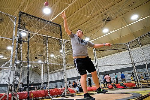 Daniel Crump / Winnipeg Free Press. Dylan Barnych practices his shot put at Max Bell Centre. He will be taking part in this weeks Boeing Indoor Track and Field Classic.. February 24, 2020.