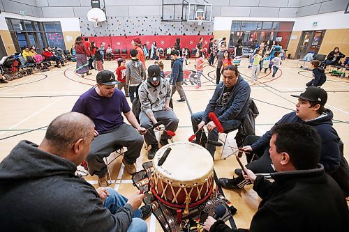 JOHN WOODS / WINNIPEG FREE PRESS
Drummers beat their new drum at the Wii Chiiwaakanak Powwow Club at the University of Winnipeg in Winnipeg Tuesday, February 25, 2020. The club received a $25,000 grant from the Calgary Foundation which allowed them to purchase the drum and run the program for a year.

Reporter: Standup