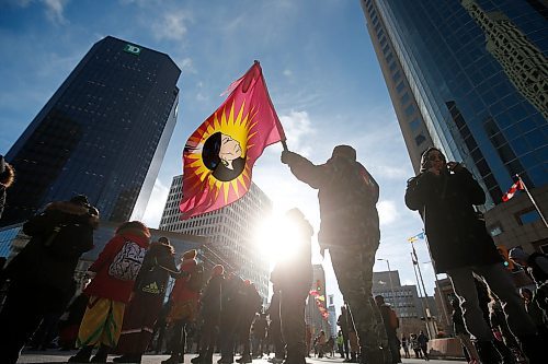 JOHN WOODS / WINNIPEG FREE PRESS
Protesters in support of Wetsuweten blockades close Portage and Main to traffic in Winnipeg Wednesday, February 26, 2020. 

Reporter: ?