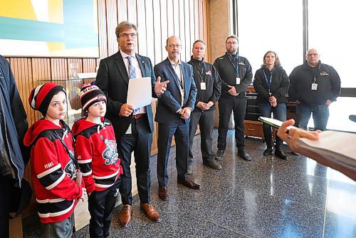 RUTH BONNEVILLE  /  WINNIPEG FREE PRESS 

LOCAL - Hockey Rink alternative to cuts

Councillor Kevin Klein speaks to media with Chris Hall, right, president of the board of directors for Hockey Winnipeg, along with various community members, during a press conference to discuss  an alternative solution to the proposed cuts to hockey rinks and community centres in Winnipeg in the 2020 Budget, at City Hall on Friday. 


See story by Joyanne Pursaga

Feb 28th, 2020
