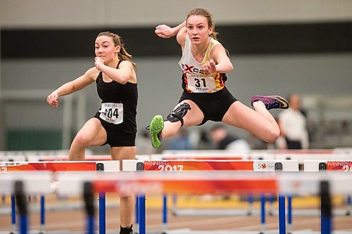 MIKAELA MACKENZIE / WINNIPEG FREE PRESS

Victoria Culbert, 13, competes in hurdles at the 39th Annual Boeing Classic Indoor Track & Field Championships at the Max Bell Centre in Winnipeg on Friday, Feb. 28, 2020. Standup.
Winnipeg Free Press 2019.