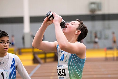 MIKAELA MACKENZIE / WINNIPEG FREE PRESS

Terick Burchill, 12, takes a drink of water at the 39th Annual Boeing Classic Indoor Track & Field Championships at the Max Bell Centre in Winnipeg on Friday, Feb. 28, 2020. Standup.
Winnipeg Free Press 2019.