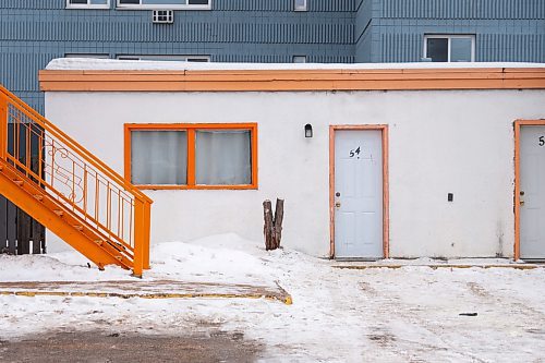 Daniel Crump / Winnipeg Free Press. Blood smears on the door of unit 54 at the Capri Motel on Pembina hwy at the site where several people were seriously attacked by dogs. February 29, 2020.