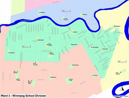 Canstar Community News Ward 3 of the Winnipeg School Division, shown in green on the map.